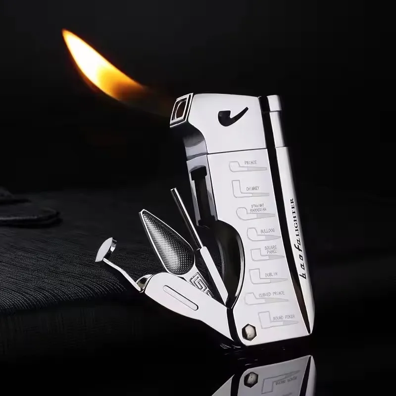 

New Oblique Fire Inflatable Lighter With Pipe Tool Multifunctional Outdoor Portable Cigarette Lighter Light Luxury Men's Gift