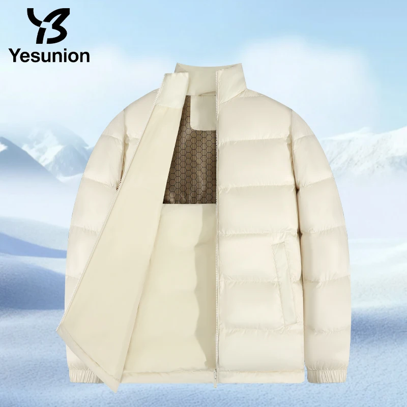 YESUNION للجنسين الشتاء الوقوف طوق الأبيض أسفل سترة دافئة يندبروف معطف خفيف الوزن سترة منتفخة مقاوم للماء معطف عالي الجودة