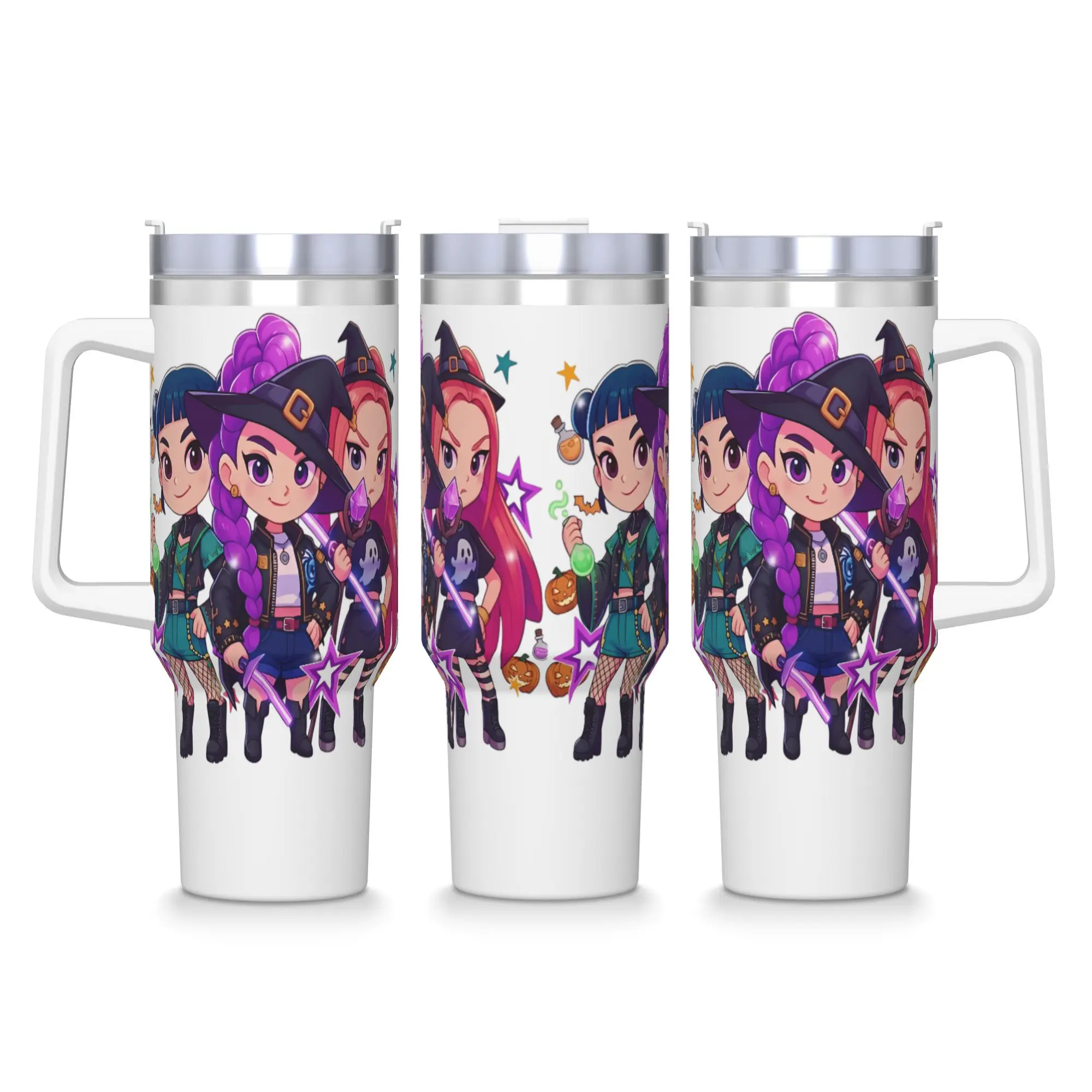 

Kpop Witch Girls Хэллоуин Чиби Аниме Мира Руми Зоий Стакан из нержавеющей стали Подорожная термокружка с соломинкой Большие кружки Чашка