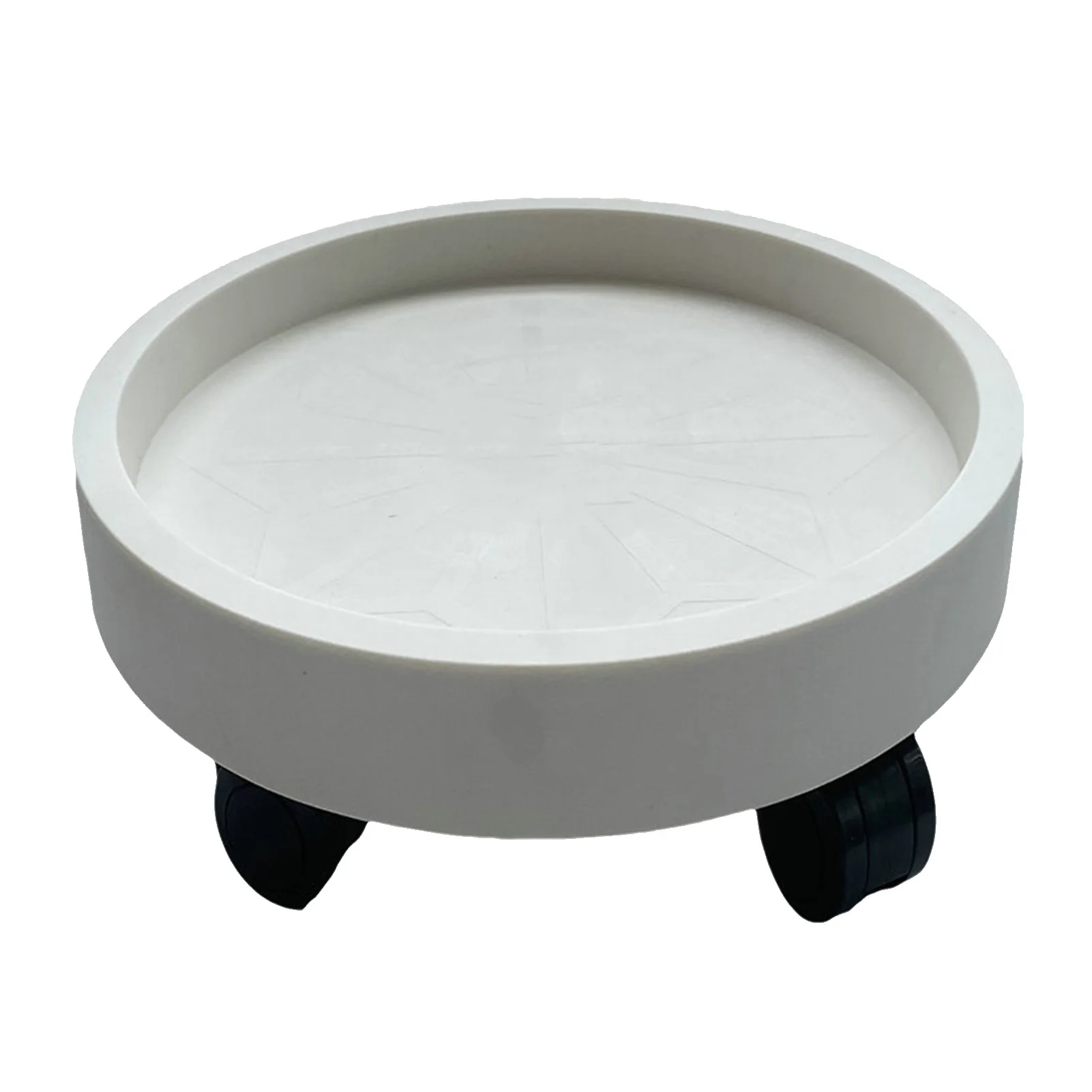 White Flower Pot Tray With Wheels Round Shape Removable Rotating Wheel Plant Stand For Home Balcony