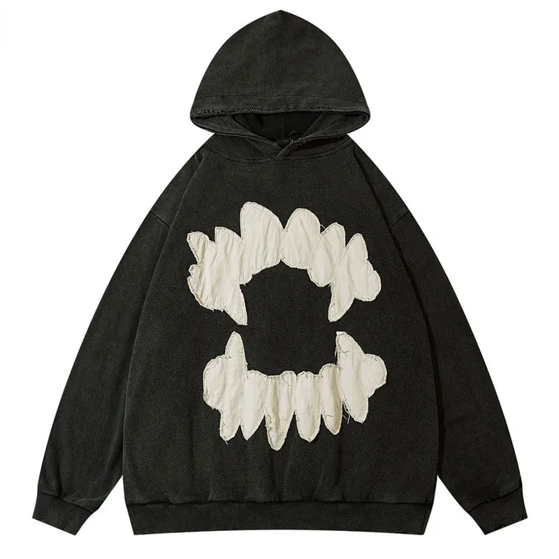 

CHICVOY Hoodie Sweatshirt Y2K Grunge Hip Hop Ripped Embroidery Teeth Patch Men Streetwear Harajuku Women Gothic Pullover Jacket