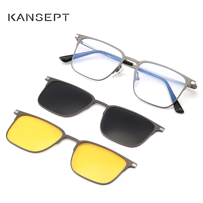 KANSEPT Titanium 3 In 1 Magnet Clip Optical Myopia Glasses For Men Polarized Sunglasses Hyperopia Prescription Reading Glasses