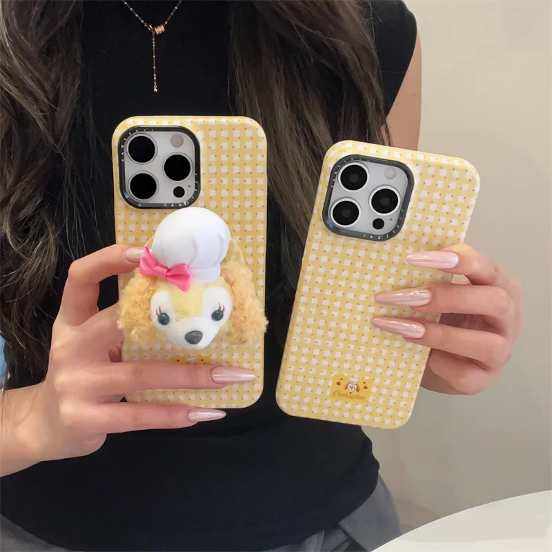 

Fashion Yellow Plaid Pattern Magnetic Phone Case For iPhone 17 16 Pro 15 14 Pro Max Cover with Stand Kawaii Cartoon Cases