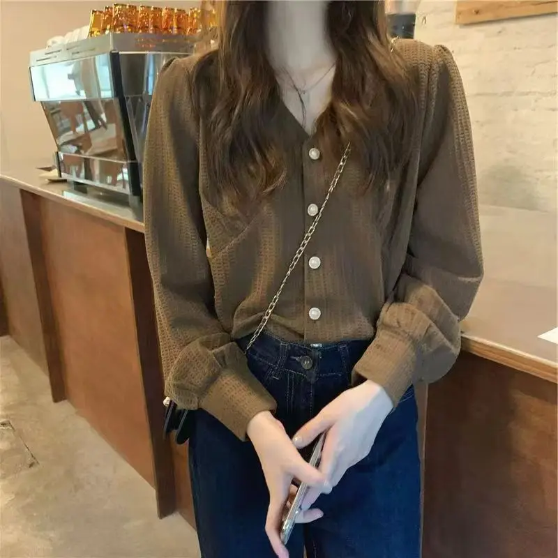 

Spring Long Sleeve Shirt Chic Blouse French Design Casual Top Women