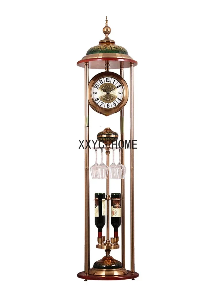 

Floor clock American metal solid wood vertical clock European large clock ornament silent quartz