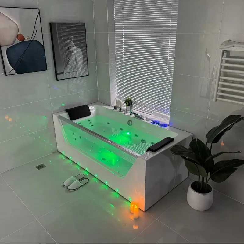 Icegalax Rectangular Bubble Bath Massage Bathtub Whirlpool Bathroom Soaking Spa Hot Tub With Ozone Heating