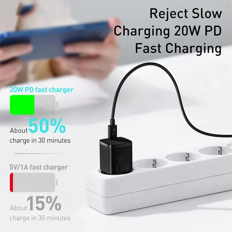 Baseus USB Type C Charger 20W Portable USB C Charger Support Type C PD Fast Charging For iPhone 14 13 12 Pro Max 11 Mini 8 Plus