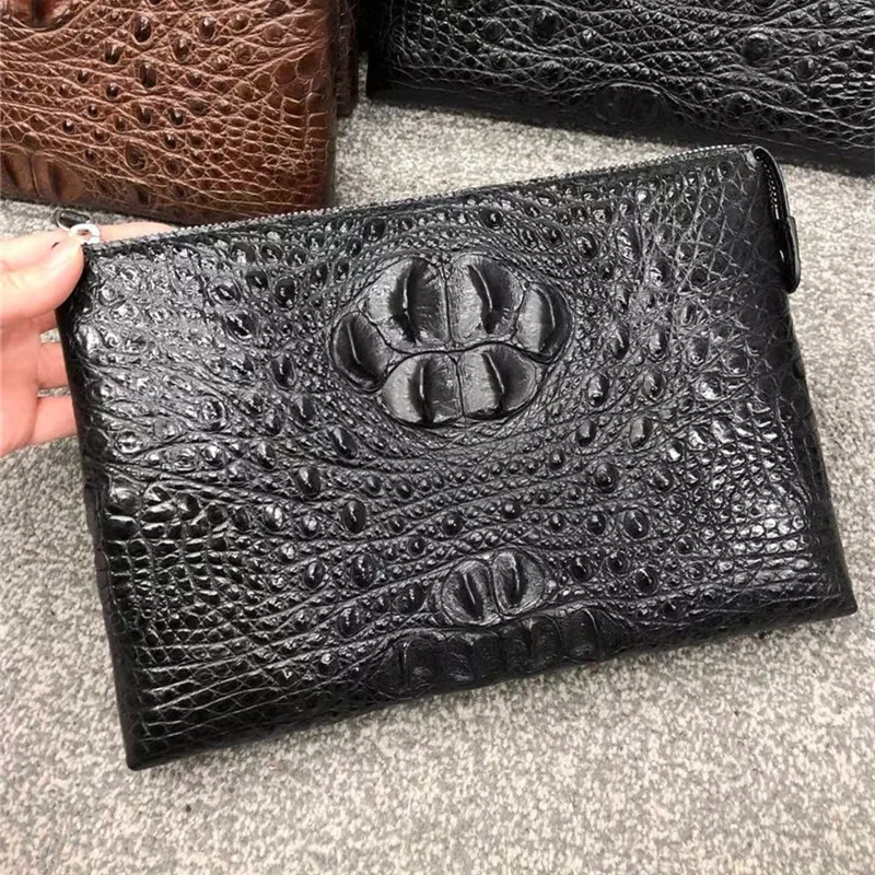 

Exotic Genuine Alligator Skin Male Large Card Holders Authentic Crocodile Leather Wristlets Pouch Bag Men's Brown Clutch Purse