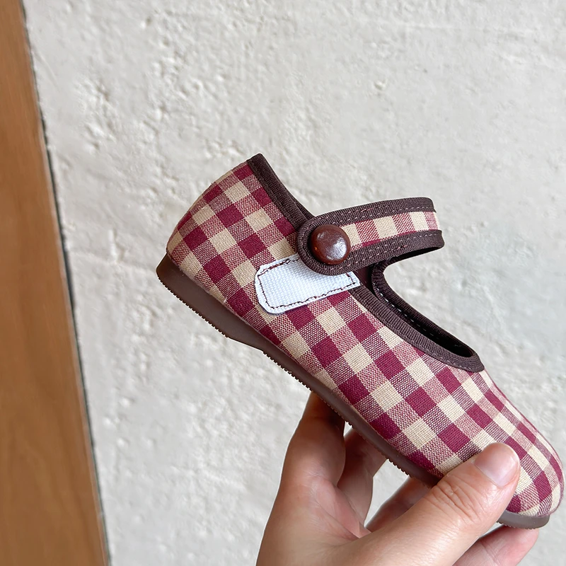 Kleinkind Mädchen Vintage Gingham Karierte Mary Jane Ballerinas, 2 Farben Marineblau Rot Einzelriemen Cottagecore Hochzeit Mädchen Freizeitschuhe – Detail 12