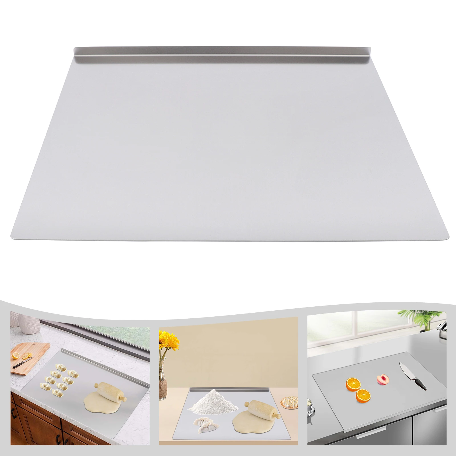 60 x 50 cm großes Edelstahl-Schneidebrett mit L-förmigem, gefaltetem Rand zum Schneiden von Gemüse, Kneten von Teig und Küchentheken