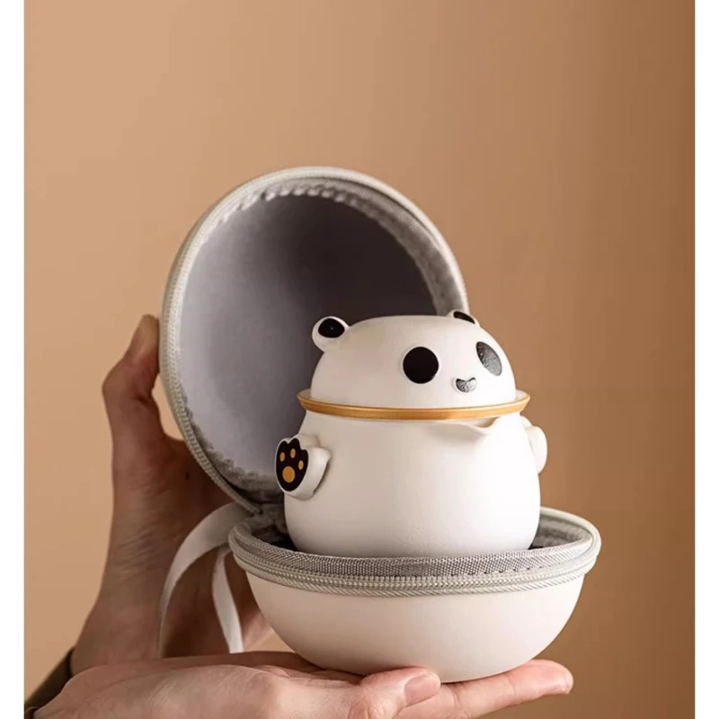 Panda Outdoor Travel Tea Set Chinese Ceramic Teapot Teacup Portable One Pot Three Cups