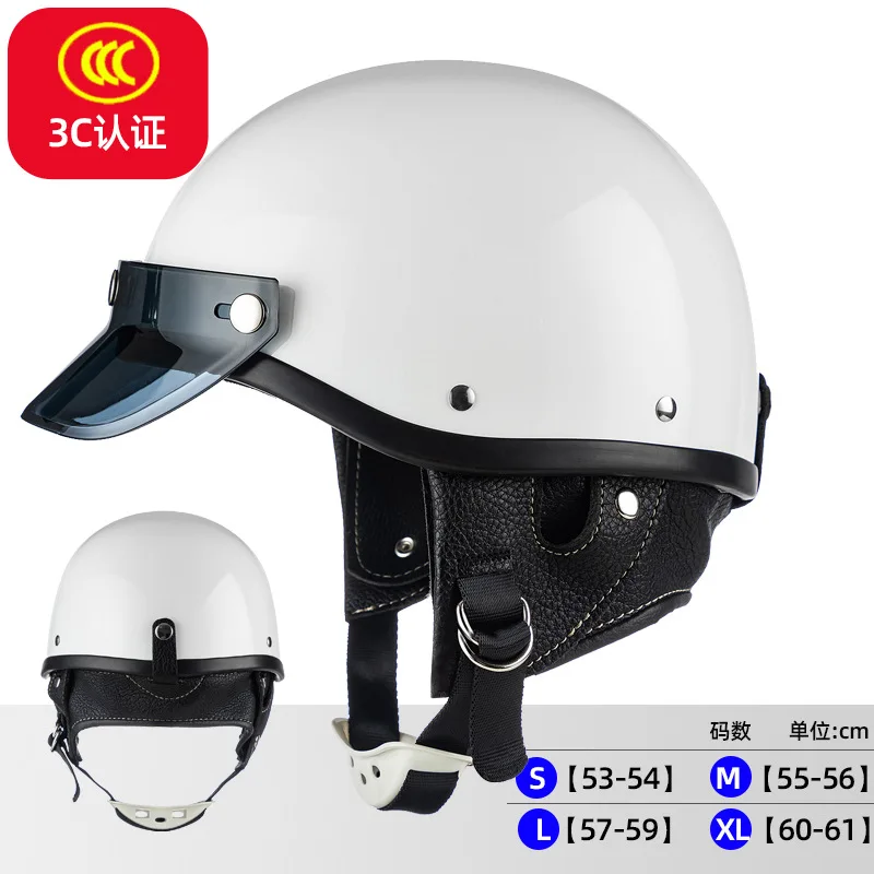 

Retro White Half Face Motorcycle Helmet Vintage Motorbike Helmets Men Women Unisex Scooter Four Seasons Helmet Cascos Para Moto