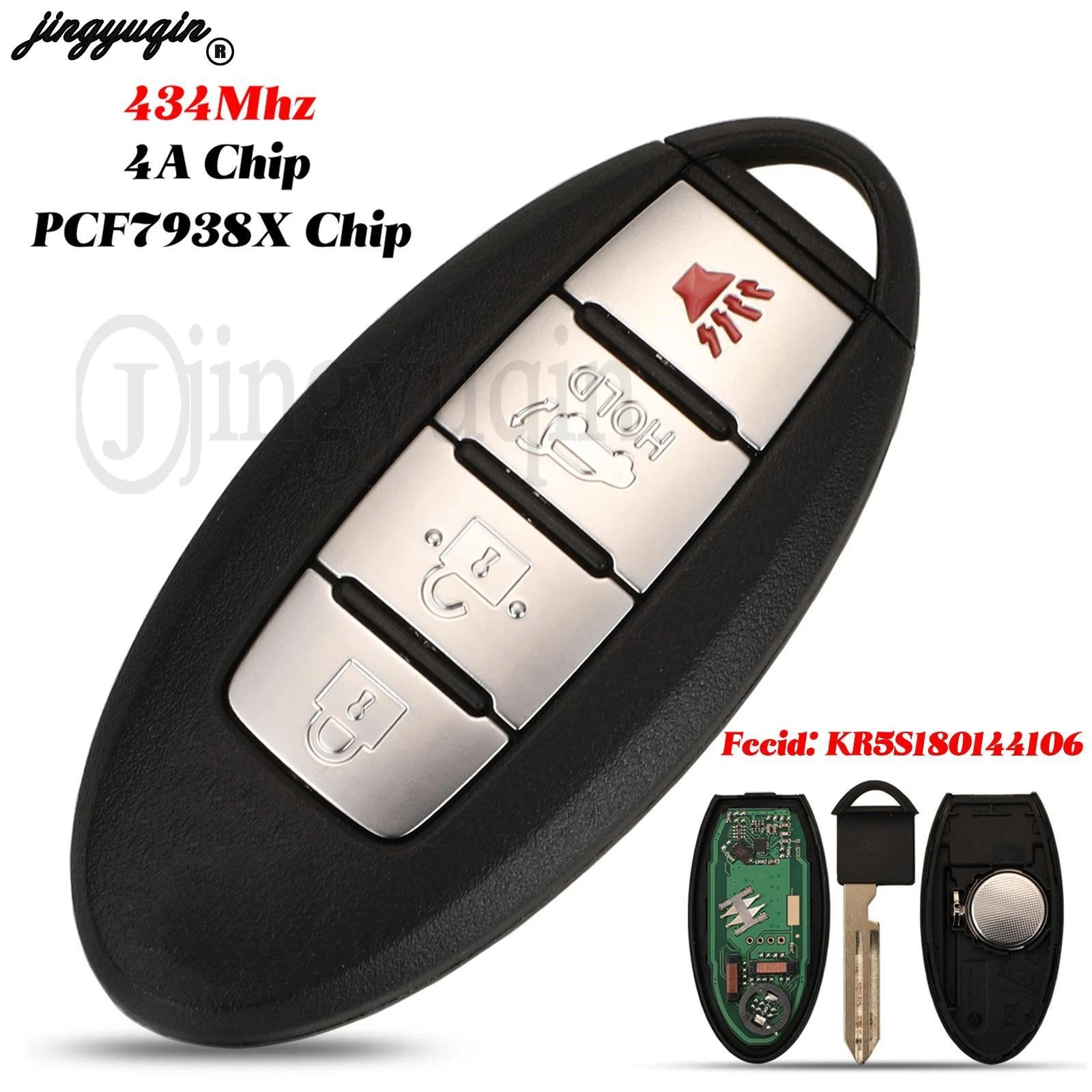 

jingyuqin KR5S180144106 Remote Car Key 434MHz 4A Chip For Nissan Teana ROGUE X-TRAIL 2016 Fob 4 Buttons IC:7812D-S180106