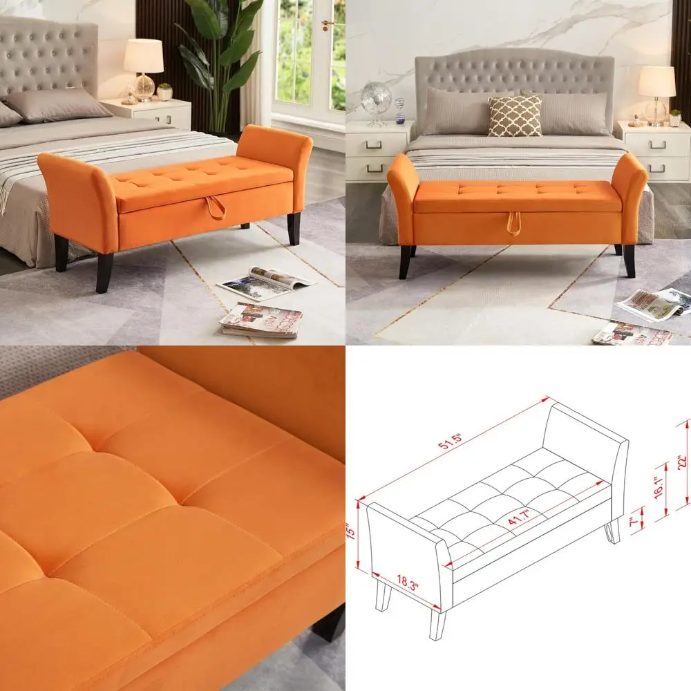 

Modern Velvet Upholstered Storage Bench 51 Inch for Living Room, Wood Accented Ottoman, Stylish Entryway Furniture