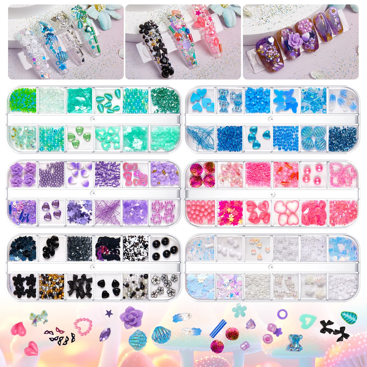 

Новинка 2025 года, смешанный комплект ювелирных изделий для дизайна ногтей, летний океан, блестки, смола, керамика