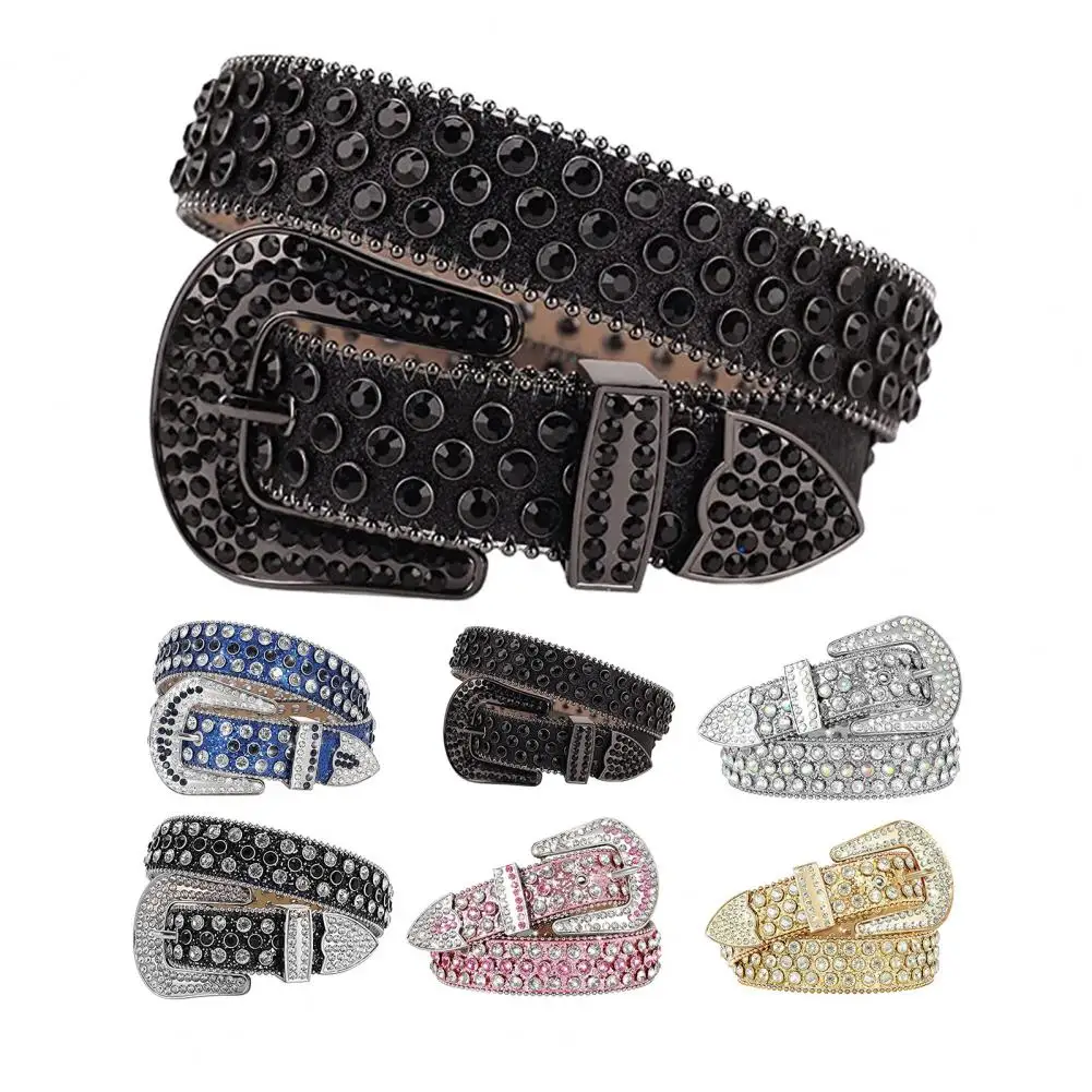 Women's Jeans Buckle Rhinestone Belt Shiny Rivet Design Pu Belt Artificial Diamond Belt Punk Rock for Men