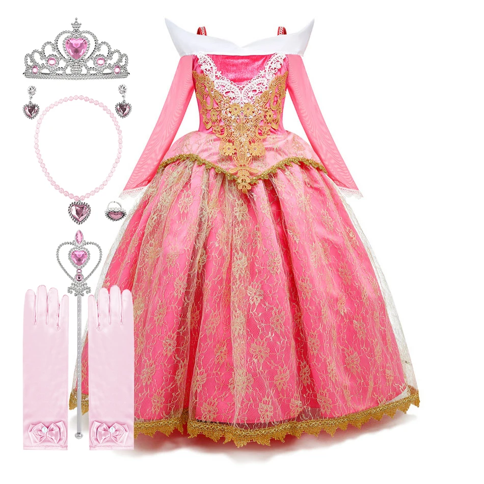 Kids Aurora Costume Children Elsa Elegant Fancy Clothes Girls Princess Halloween Deluxe Dress Sleeping Beauty Wedding Ball Gown