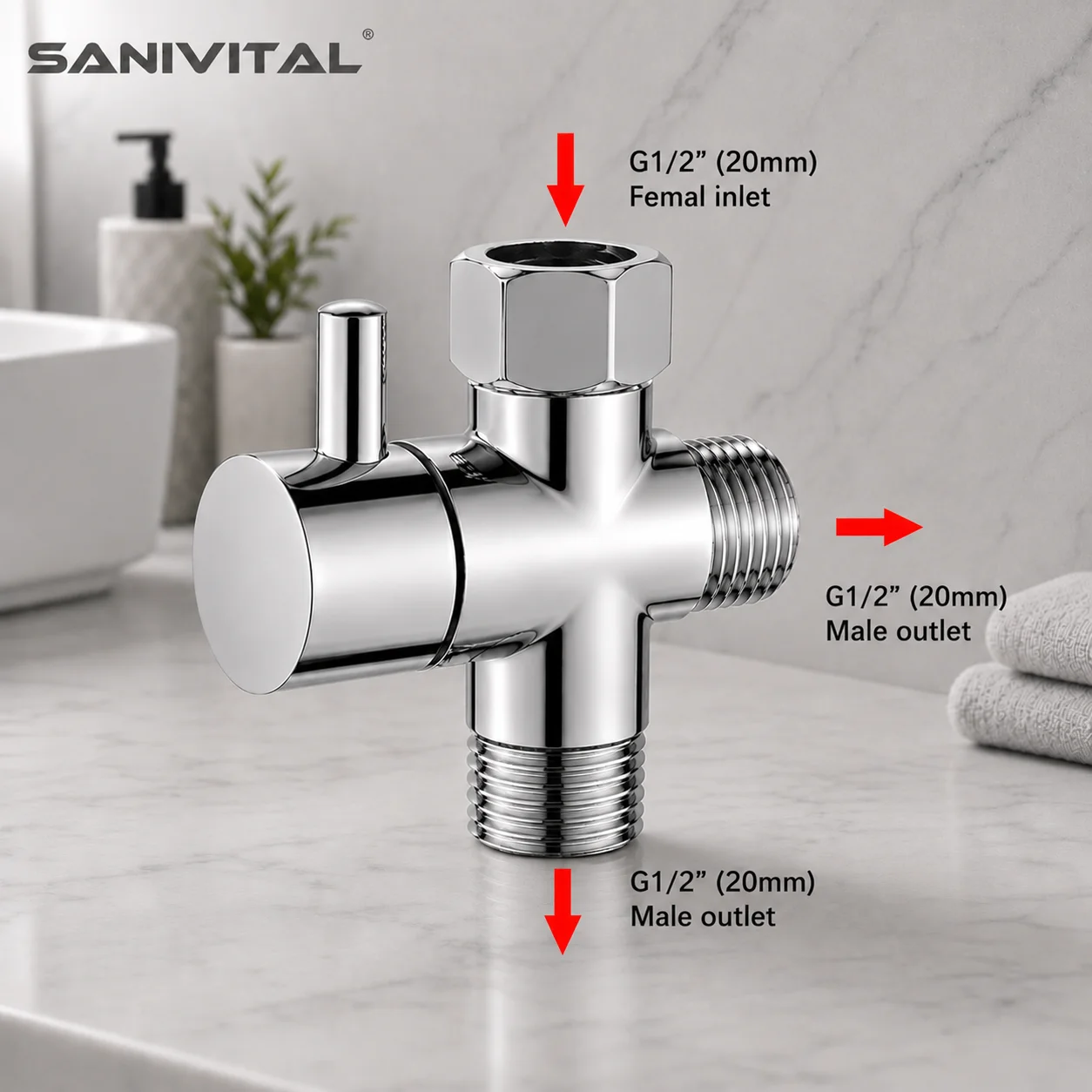 Shower Valve Cartridge - SANIVITAL 3-Way Shower Diverter Valve G1/2