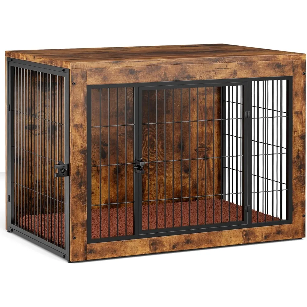 

Dog Crate Furniture with Cushion, Indoor Kennel with Double Doors, Side End Table