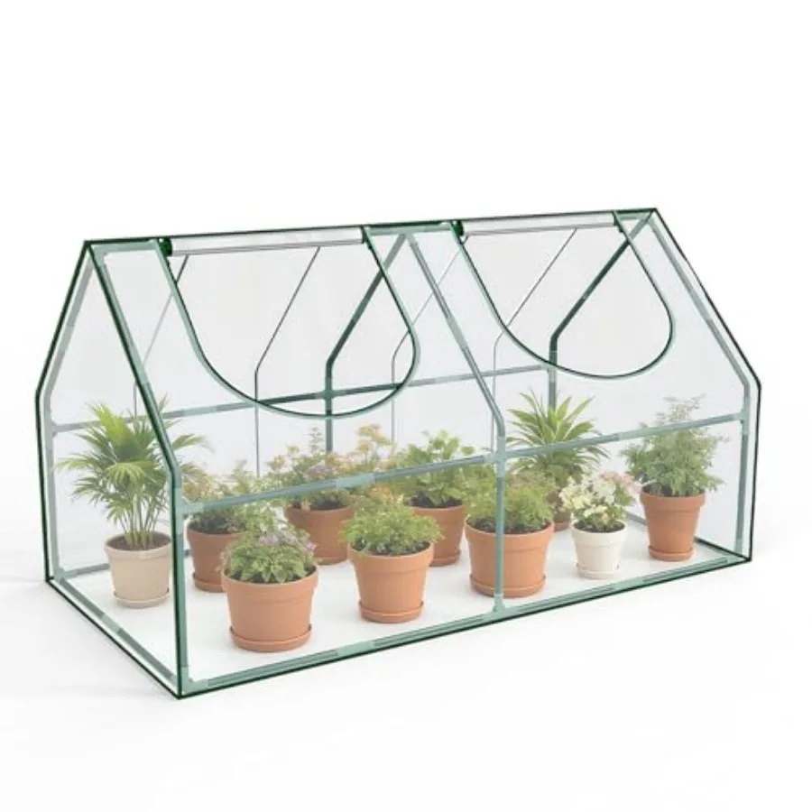 

Портативная мини-теплица 64.96 x 33.07 x 35.43 дюйма для улицы и дома, из ПВХ, с двусторонними дверями, прозрачная, для растений