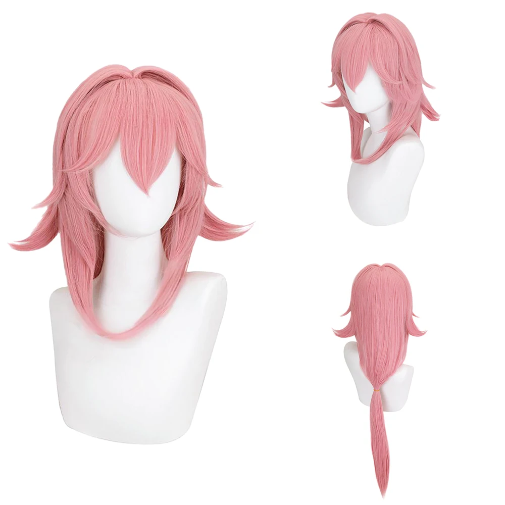 

Yae Miko Cos Wig Pink Natural Long Ponytail Heat Resistant Synthetic Wig for Daily Wear Photo Shoot Comic Con Anime Cosplay