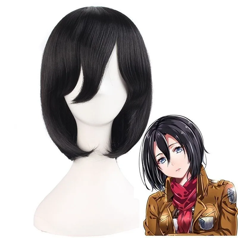Mikasa Ackerman Role Short Hair Anime Attack on Titan Heroine Modeling Headwear Woman Daily Clothing Wear Black Student Head Wig