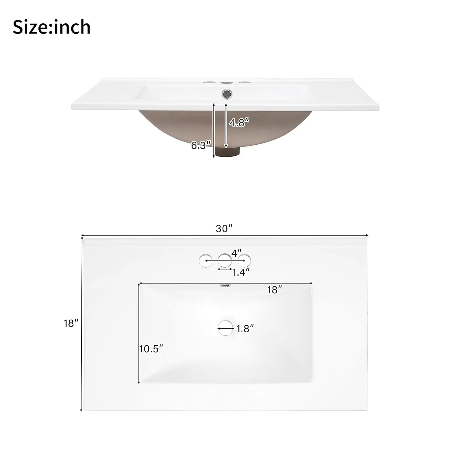 Bathroom Vanity Cabinet with Ceramic Undermount Sink, 30