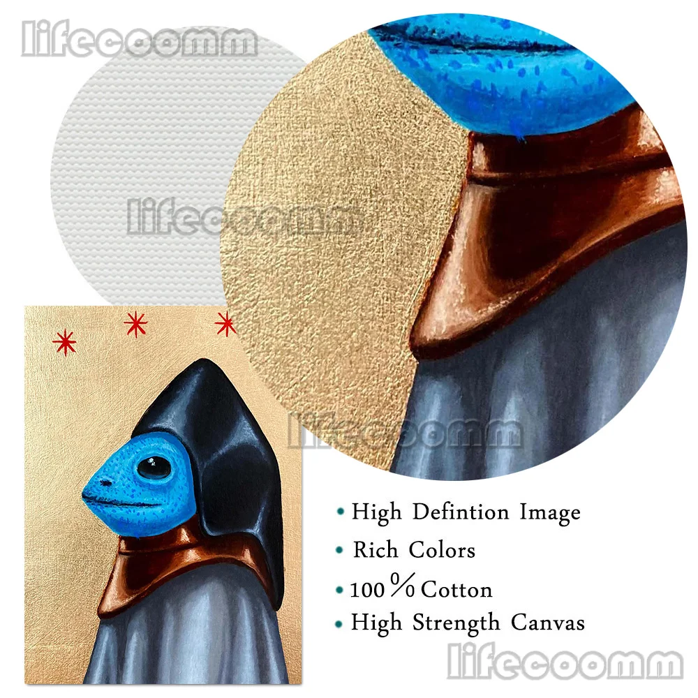 الخنزير، الأسماك، السحلية، السنجاب، البومة خمر الرسم على لوحات القماش الجدارية سريالية الخيال الحيوان صورة مجردة ملصق فني طباعة ديكور #6