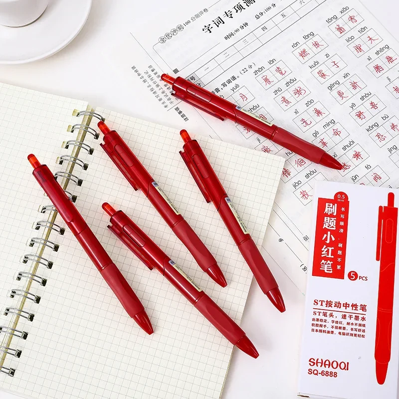 Creative 5Pcs/Box ST Pen Head 0.5mm Spring Head Press Red Gel Pen Carbon Water Pen Teacher Grading Homework School Stationery