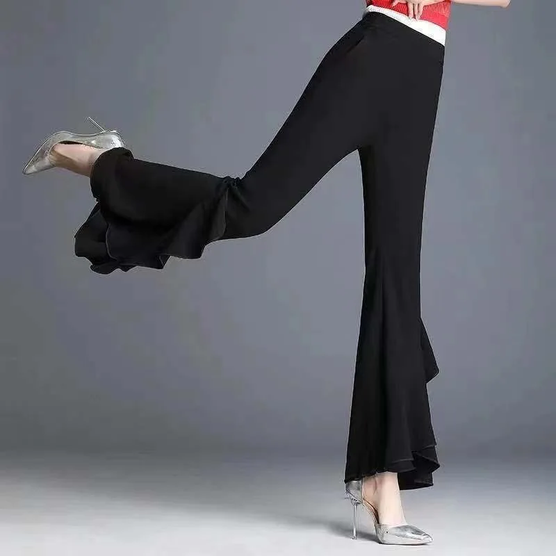 Chiffon Micro-pull Pants Women's Summer 2026 New High-waisted Slim-fitting Flared Pants