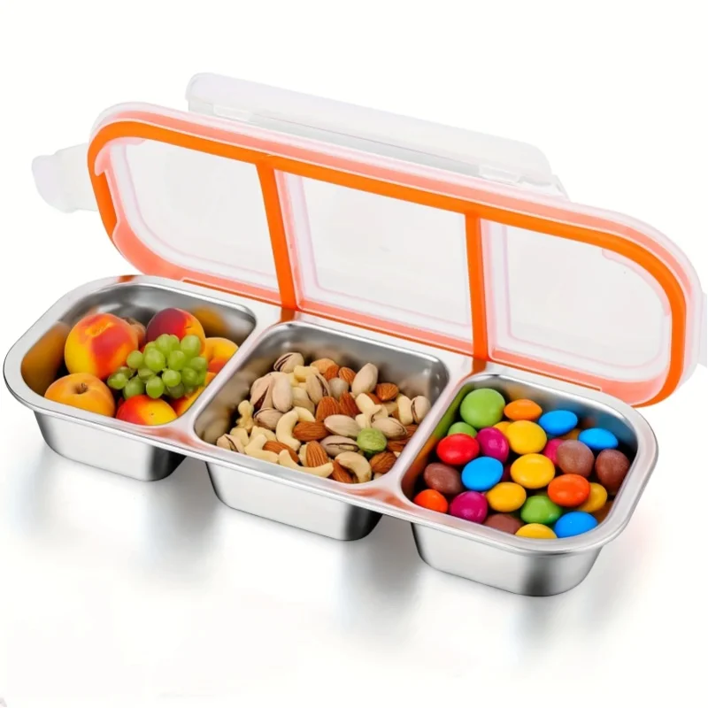 Edelstahl-Snackbehälter - Geteilter Lebensmittel-Aufbewahrungsbehälter mit Klappdeckel |   Kühlschrank-Organizer, Aufbewahrungsbehälter für den Kühlschrank