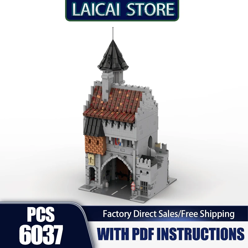 Castello medievale Modello Moc Mattoni da costruzione Tecnologia porta vialetto medievale Blocchi modulari Regali Giocattoli di Natale Set fai da te Assemblaggio