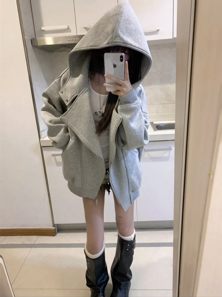 

Женский кардиган-худи на двойной молнии, свободный крой, универсальный, премиум-класса, осенне-зимний, модный, в уличном стиле