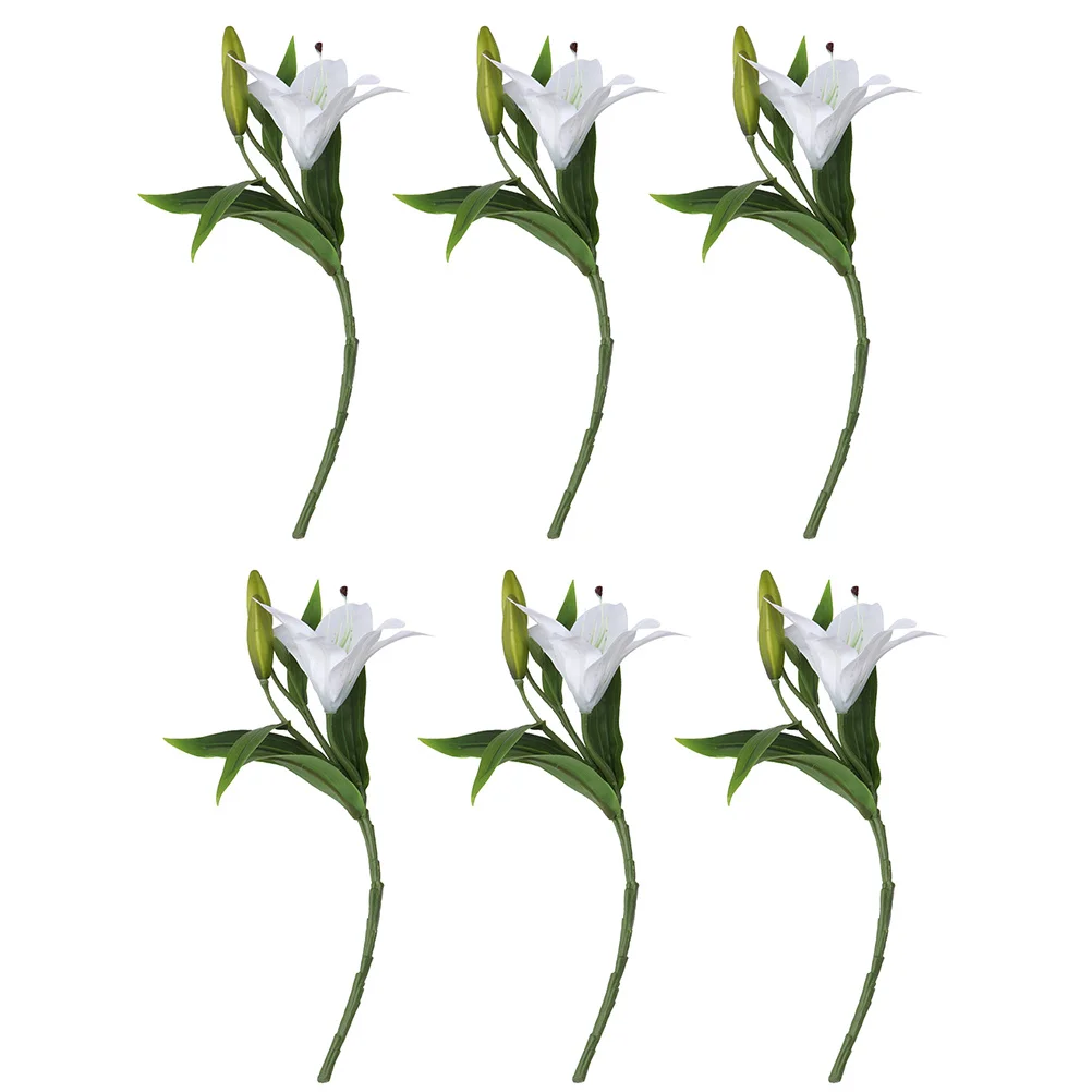 

6Pcs Artificial Lily Flowers Real Touch Bouquet Elegant Wedding Home Decor Faux Flowers Photo Props Artificial Lily Bouquet