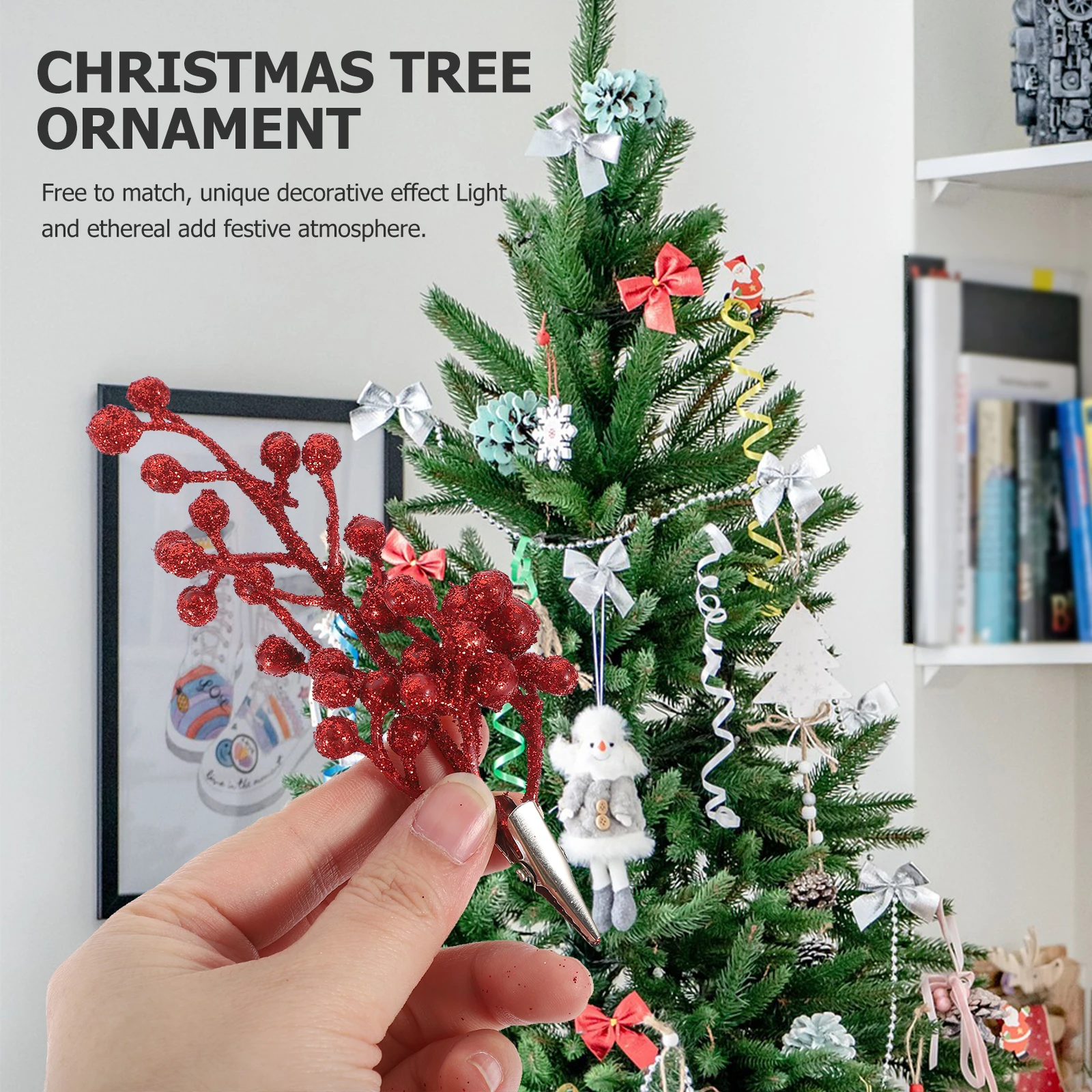 

6 Pcs Xmas Tree Christmas Decoration Clip Artificial Berry Stems Branches Sticker Ornaments Man