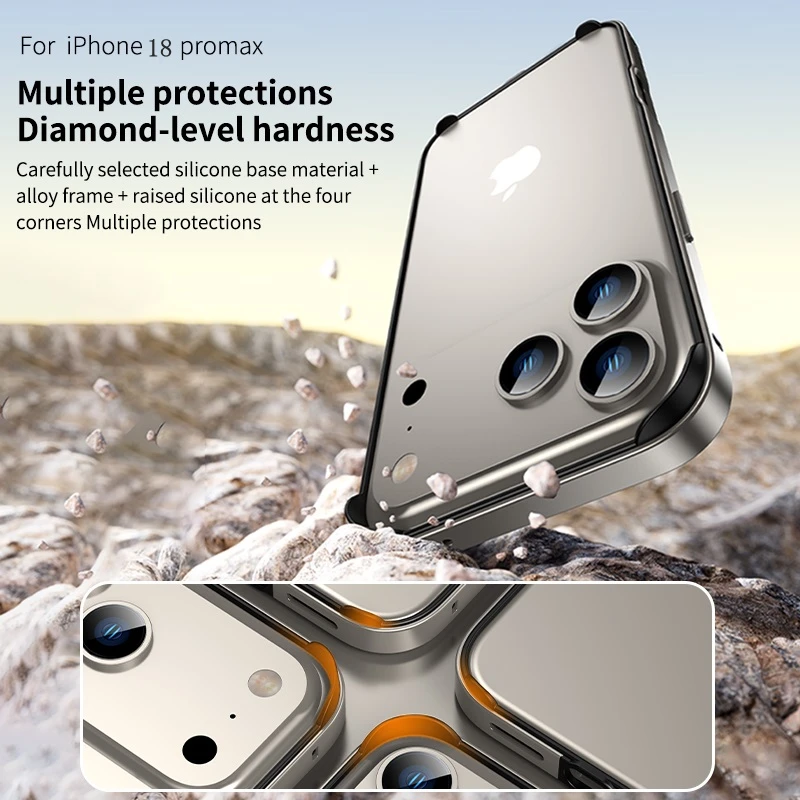 Luxury Aluminum Metal Heat dissipation Frame Case for iPhone 18 Pro Max 17 Air 16 15 Pro Max Metal TPU Bumper Anti-drop Cover