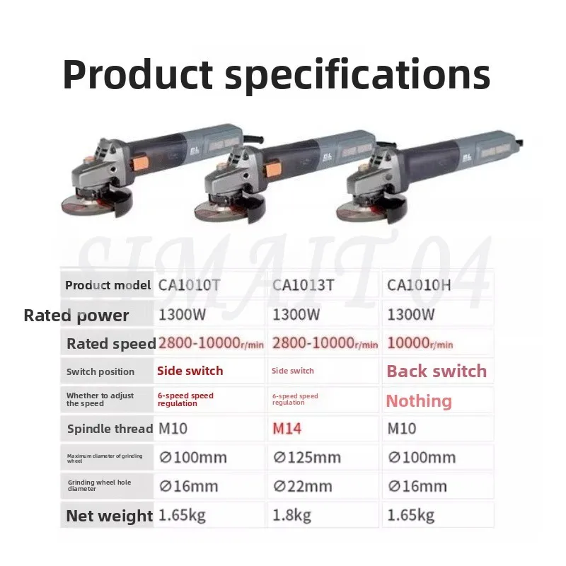 

1010T/H Brushless Angle Grinder Speed Regulating Grinder AC Cutting Machine Power Tool 220V Handheld