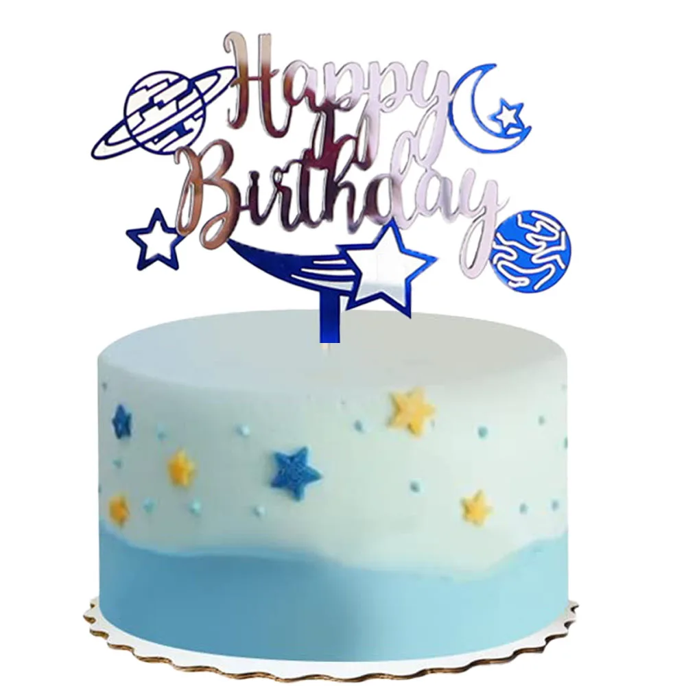 Outer Space Birthday Party Decoration Shiny Astronaut Cake Topper For Kid Baby Shower Supplies Spaceman Theme Party Favors Decor