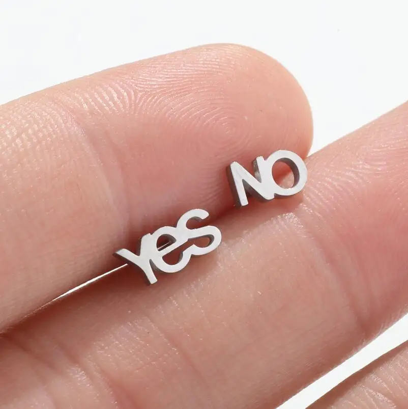Shuangshuo 2022 New Creative Stainless Steel Trendy Yes And No Letter Stud Earrings for Women Fashion Jewelry Friendship Gift