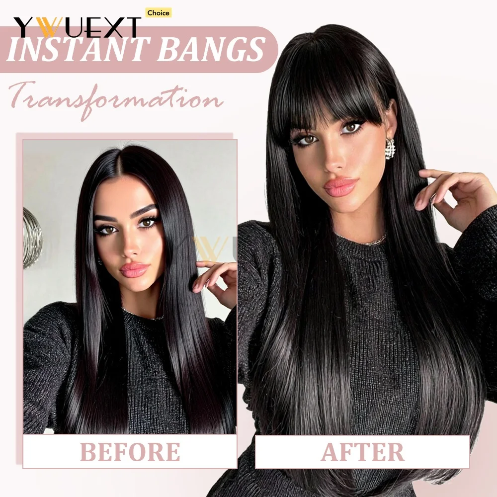 Clip In Human Hair Bangs Straight Hair Piece Machine Remy French Bangs for Women Easy to Wear and Remove Hairpiece Thin Hair image 4