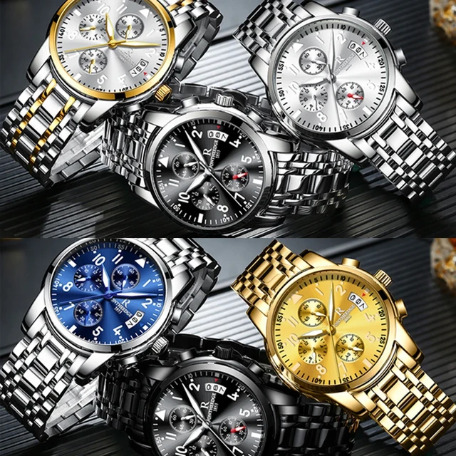Mens Dress Watches Top Brand Luxury Gold Stainless Steel Quartz Watch Men Luminous Hands Chrono Waterproof Business Clock Male AliExpress