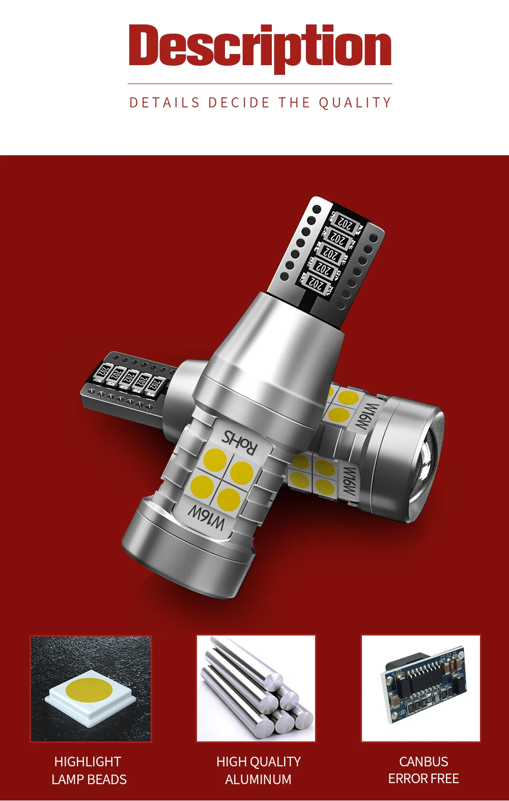 2 Stück W16W T15 921 912 LED Canbus Rückfahrlichtlampen für Auto-Rückfahrscheinwerfer für Audi A1 8X1 8XK A3 8P A4 B9 B8 A5 8T A6 C7 C6 A8 4E – Detail 8