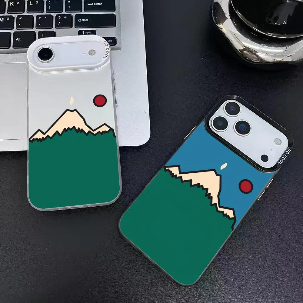 أنيمي نمط جبل حالة الهاتف آيفون 17 16 15 14 13 12 11 برو ماكس أسود أرجواني ماتي الليزر لامع أورورا فوندا #4