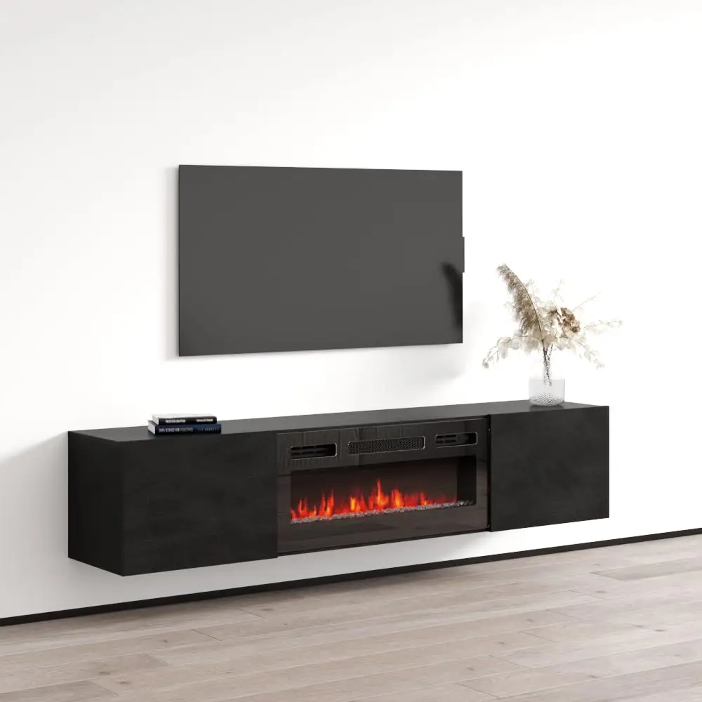 Meble Furniture Baja BL-EF Floating Fireplace TV Stand — Modern Matte Finish — Fits TVs up to 80