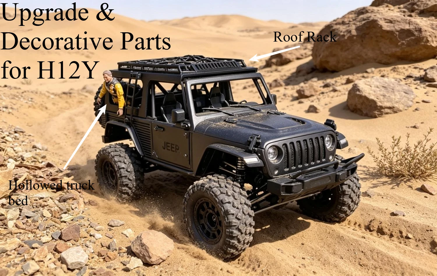 For MJX H12Y Hollow Out Body Cab Side Guards Roof Luggage Rack Rear Bumper 1/12 RC Crawler Cosmetic Exterior Upgrade Parts