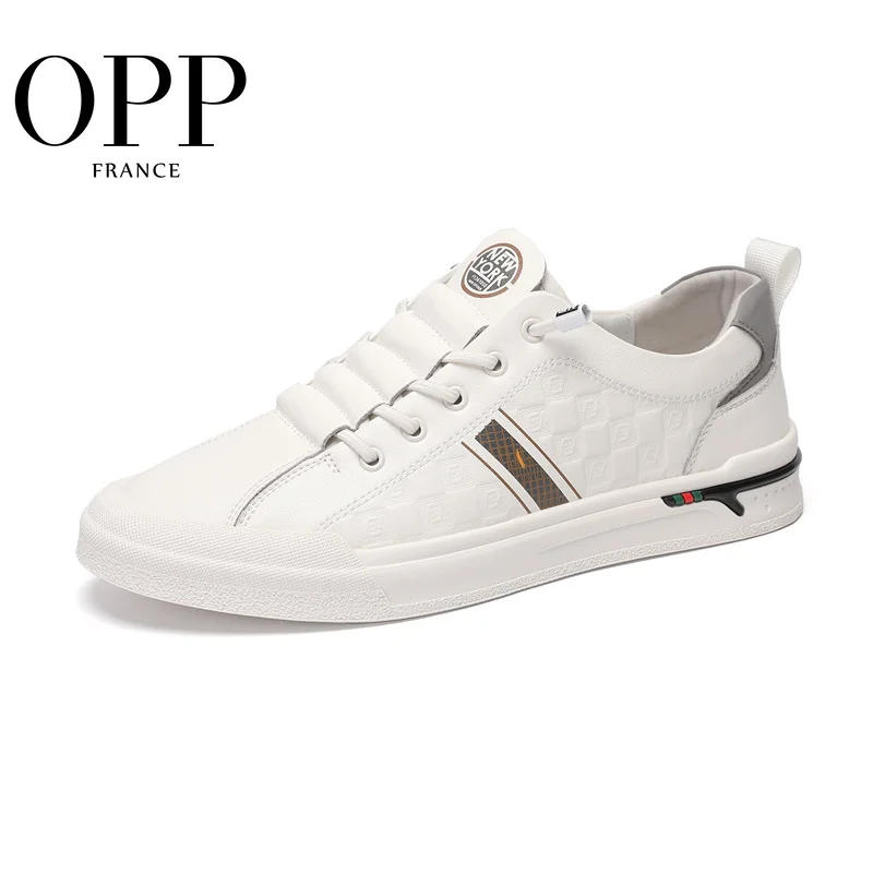 OPP Men New Loafers Fashion Metal Punk Lace-up Casual Shoes Leather Stitching Casual Genuine Leather Luxury Bee Design Shoes