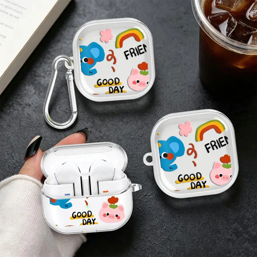 Good Day Cartoon Animal Clear Earphone Cases Cover With Hook Case For Samsung Galaxy Buds 4 Pro 4Pro 2 3Pro 2Pro Live 3 FE