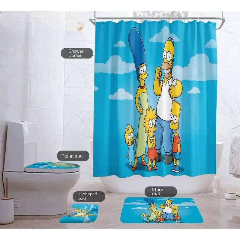 The Simpsons Shower Curtain Bathroom Door Curtain Waterproof Bathtub Creative Personalized Shower Curtain Toilet Four Piece Set