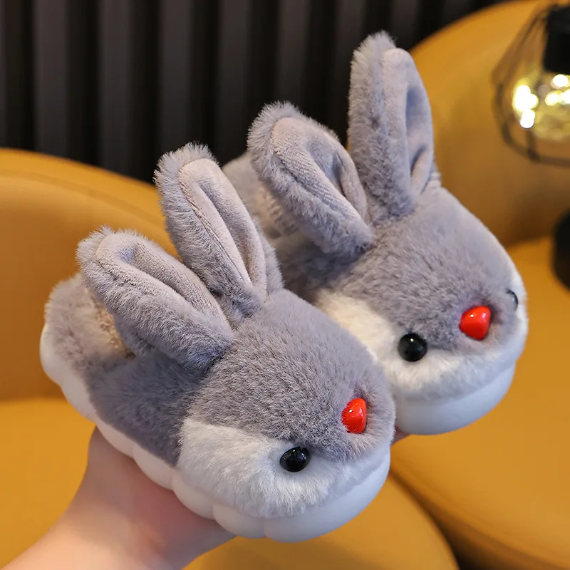 2026 New Cute Rabbit Children's Cartoon Winter Slippers Comfortable Warm House Shoes Boys Girls Indoor Home Fluffy Slippers