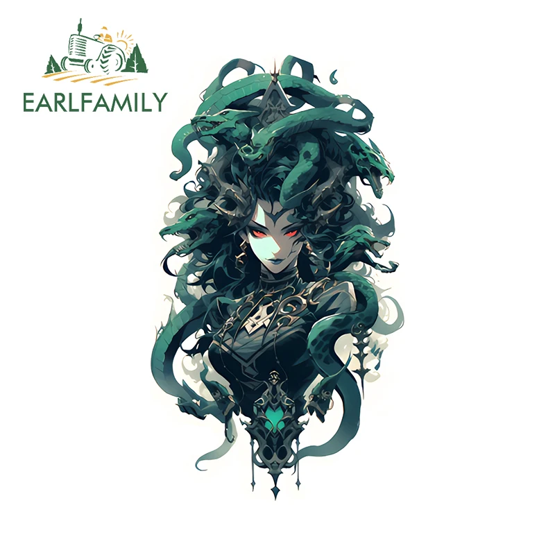 EARLFAMILY 13cm x 7.4cm Snake Girl Art Design Car Sticker Green Animal Motorcycle Racing Graffiti Decal Amusing Bumper Decor